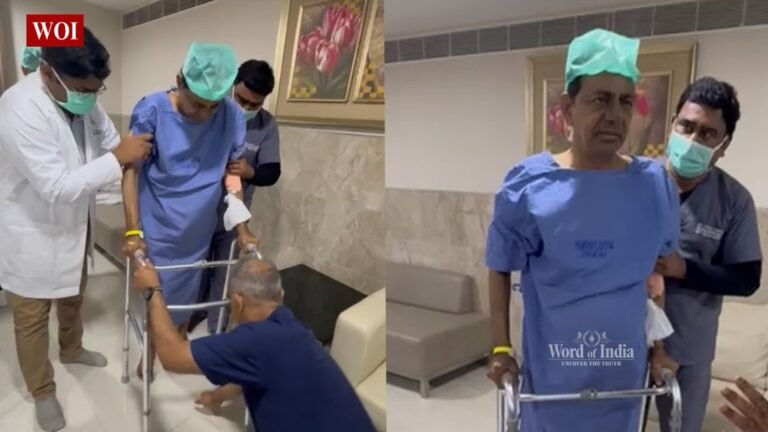 Former CM KCR Recovers from Hip Replacement Surgery, Seen Walking with Walker