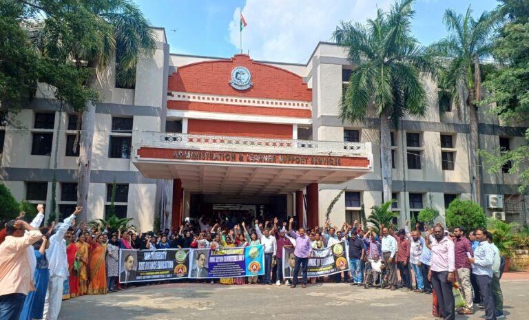 "Mass Protest at Ambedkar University Over 10-Acre Land Allocation to J.N.F.A.U