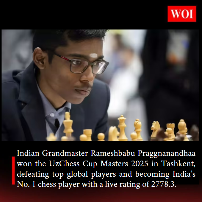 Rameshbabu Praggnanandhaa Clinches UzChess Cup 2025, Ranked India’s Top Chess Player