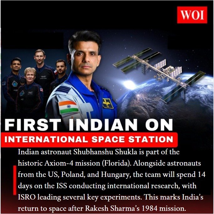 India’s Shubhanshu Shukla Set to Fly to Space on Axiom-4 Mission