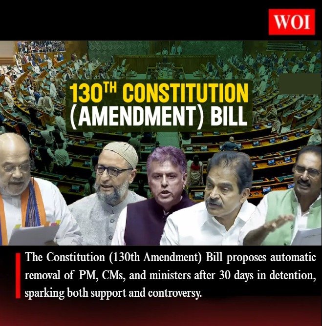 Constitution (130th Amendment) Bill, 2025: Automatic Removal of PM, CMs, and Ministers After 30 Days’ Detention