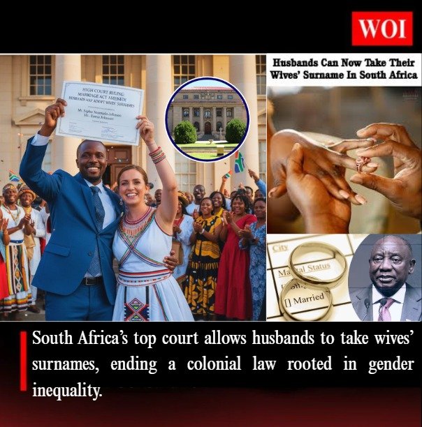 South Africa Court Rules Husbands Can Take Wives’ Surnames, Ends Colonial-Era Ban