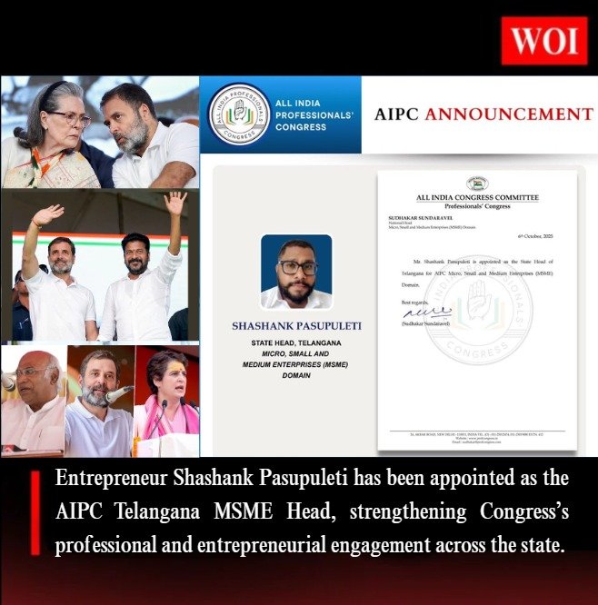 Congress Strengthens Professional Leadership: Shashank Pasupuleti Appointed AIPC Telangana MSME Head