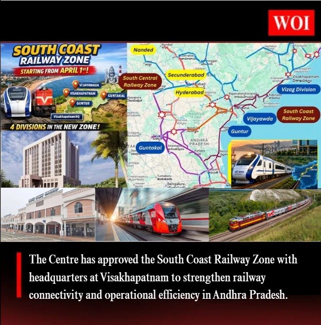Centre Notifies South Coast Railway Zone with HQ at Visakhapatnam